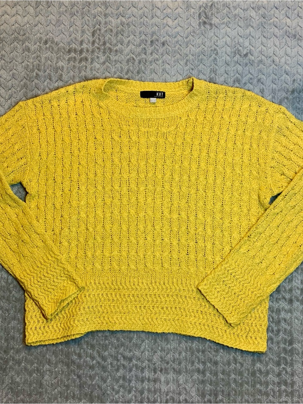 Kut from the Kloth Textured Crewneck Sweater in Yellow